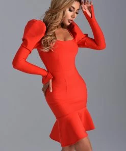 Bellabarnett CLOTHING Kiara Puff Sleeve Midi Bandage Dress