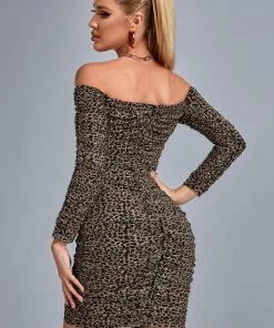 Bellabarnett CLOTHING Lrva Leopard Off Shoulder Mini Bodycon Dress