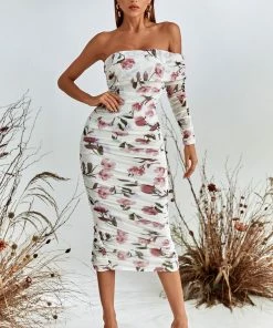 Bellabarnett CLOTHING Grece One Shoulder Mesh Midi Dress