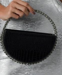 Bellabarnett Round Stone-encrusted Leather Clutch - Black