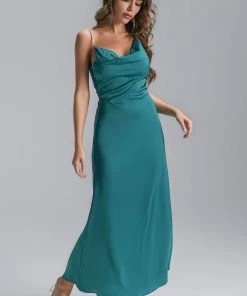 Bellabarnett Emeli Satin Pearl Maxi Dress CLOTHING