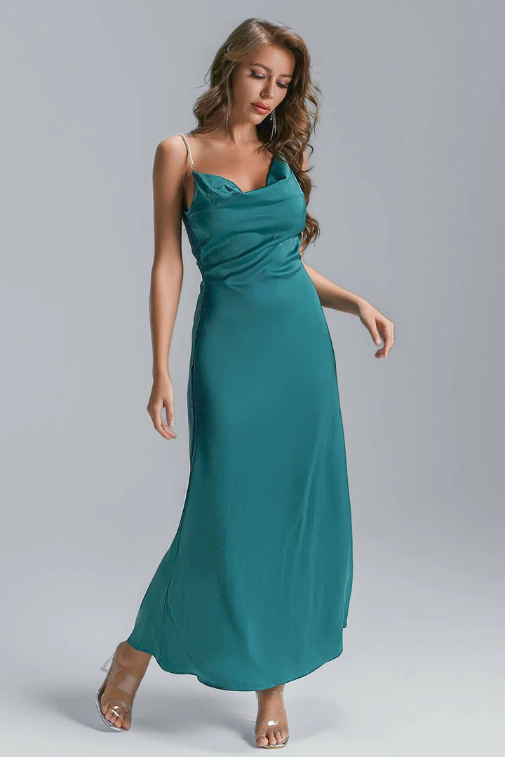 Bellabarnett Emeli Satin Pearl Maxi Dress CLOTHING