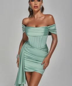 Preorder Anita Off Shoulder Satin Corset Mini Dress