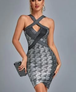 Bellabarnett Rutia Metallic Mini Bandage Dress - Silver CLOTHING