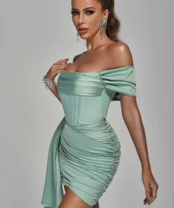 Preorder Anita Off Shoulder Satin Corset Mini Dress