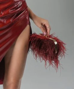 Bellabarnett Bakano Feather Clutch - Wine CLOTHING