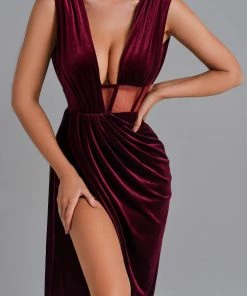 Bellabarnett CLOTHING Saffron Velvet Maxi Dress - Red