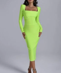 Bellabarnett Tumajina Square Neck Midi Bandage Dress