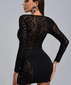 Bellabarnett CLOTHING Joanne Zebra Flocking Mesh Cutout Mini Dress