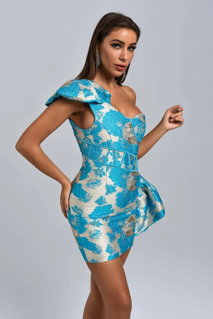 Bellabarnett Amita One Shoulder Jacquard Mini Dress