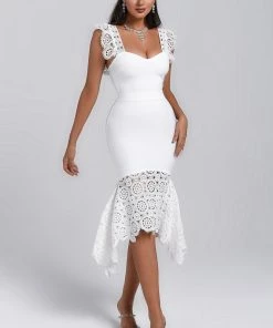 Bellabarnett Halo Lace Midi Bandage Dress CLOTHING