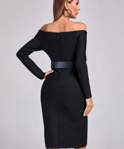 Bellabarnett Blanca Off Shoulder Midi Bandage Dress CLOTHING
