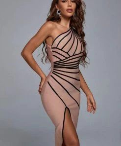 Bellabarnett Naku One Shoulder Slit Midi Bandage Dress - Pink