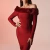 Bellabarnett Taina Off Shoulder Midi Cocktail Dress - Red CLOTHING
