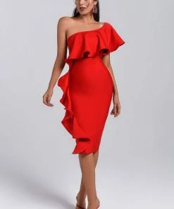 Bellabarnett CLOTHING Figgo Midi Ruffled Bandage Dress