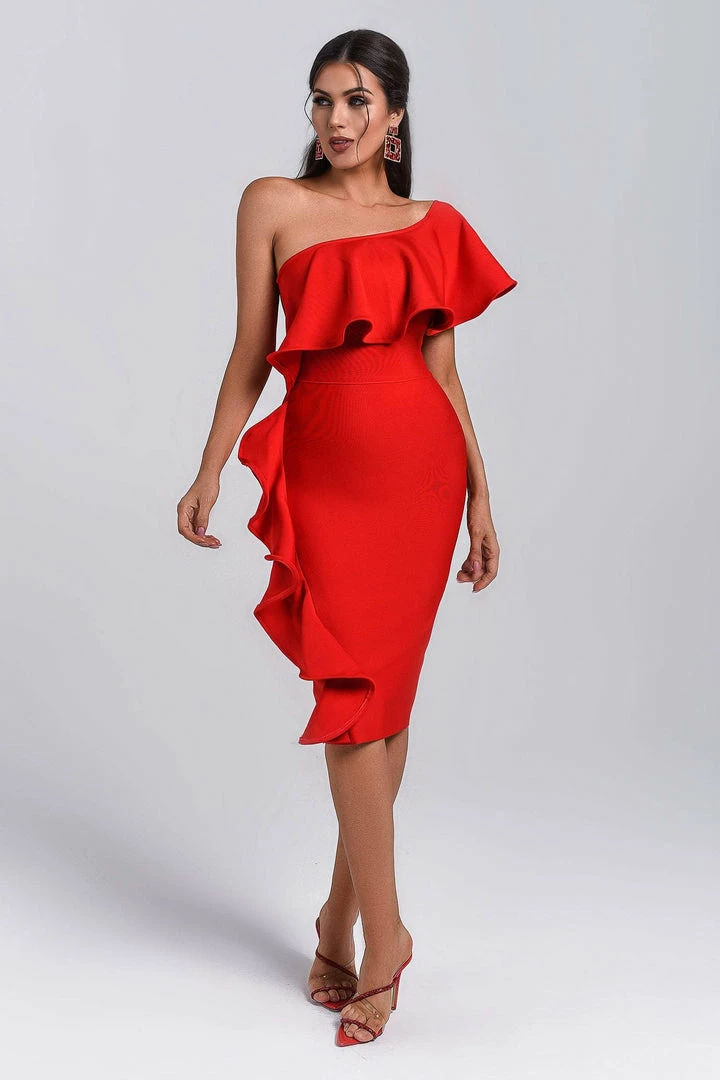 Bellabarnett CLOTHING Figgo Midi Ruffled Bandage Dress