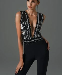 Bellabarnett Kimo Diamante Deep-V Bandage Jumpsuit