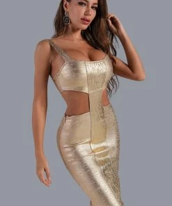 Bellabarnett Kit Metallic Midi Bandage Dress - Gold