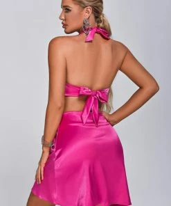 Bellabarnett CLOTHING Akele Halter Satin Mini Dress