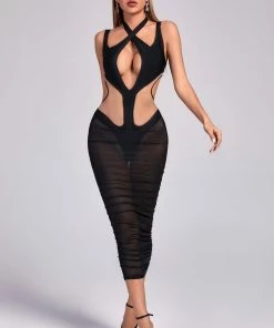 Bellabarnett CLOTHING Amalie Cutout Mesh Midi Bandage Dress