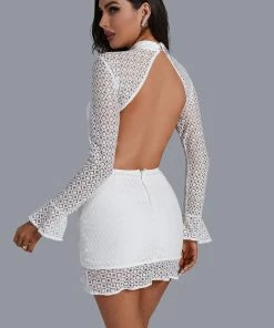 Bellabarnett CLOTHING Harris Long Sleeve White Lace Mini Dress