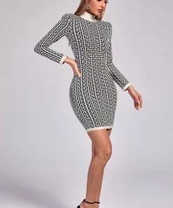 Preorder Olapa Long Sleeve Mini Bandage Dress Metallic Color Dresses