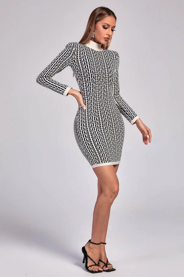 Preorder Olapa Long Sleeve Mini Bandage Dress Metallic Color Dresses
