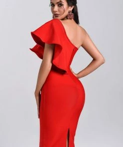 Bellabarnett CLOTHING Figgo Midi Ruffled Bandage Dress