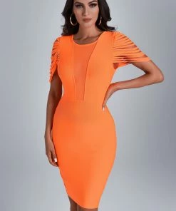 Bellabarnett CLOTHING Ronaldette Cutout Sleeve Bandage Dress In Orange