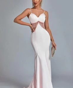 Bellabarnett Eaka Satin Diamonate Tassel Cutout Maxi Dress CLOTHING