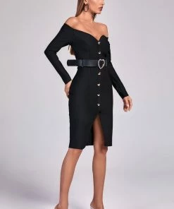 Bellabarnett Blanca Off Shoulder Midi Bandage Dress CLOTHING