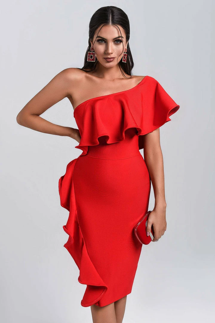 Bellabarnett CLOTHING Figgo Midi Ruffled Bandage Dress