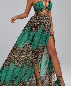 Bellabarnett Vix Halter Leopard Maxi Dress CLOTHING