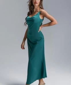 Bellabarnett Emeli Satin Pearl Maxi Dress CLOTHING