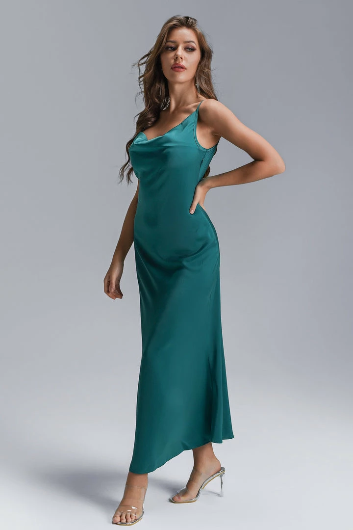 Bellabarnett Emeli Satin Pearl Maxi Dress CLOTHING