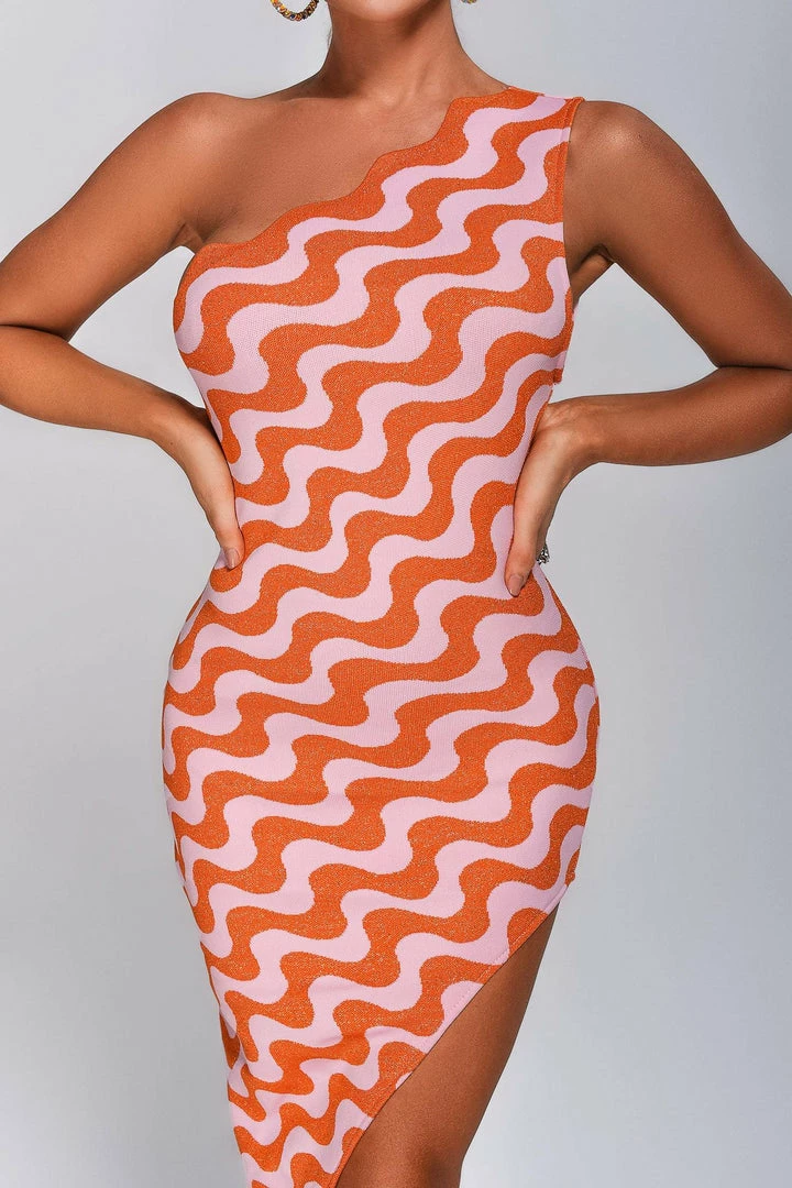 Bellabarnett Aisaly One Shoulder Midi Bandage Dress CLOTHING