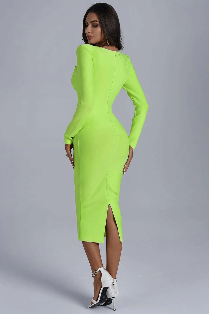 Bellabarnett Tumajina Square Neck Midi Bandage Dress