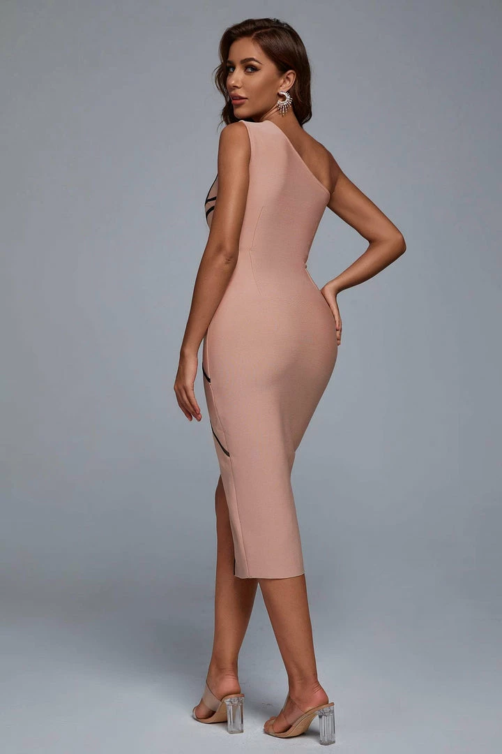 Bellabarnett Naku One Shoulder Slit Midi Bandage Dress - Pink