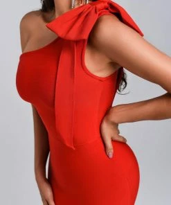 Bellabarnett Marine One Shoulder Midi Bandage Dress CLOTHING