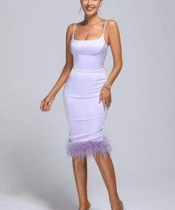 Bellabarnett CLOTHING Bellina Feather Satin Midi Dress