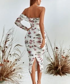 Bellabarnett CLOTHING Grece One Shoulder Mesh Midi Dress