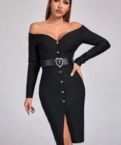 Bellabarnett Blanca Off Shoulder Midi Bandage Dress CLOTHING