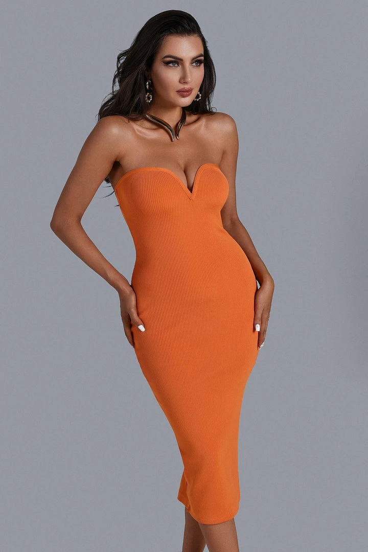 Bellabarnett Donia Strapless Midi Bandage Dress