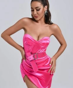 Bellabarnett CLOTHING Katy Mini Belted Satin Dress