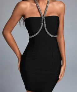 Bellabarnett CLOTHING Rakia Halter Diamonate Mini Bandage Dress