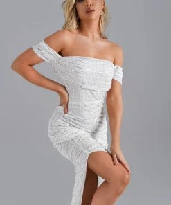 Bellabarnett Kaci Sequin Off Shoulder Slit Maxi Dress