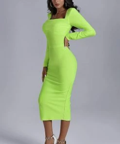 Bellabarnett Tumajina Square Neck Midi Bandage Dress
