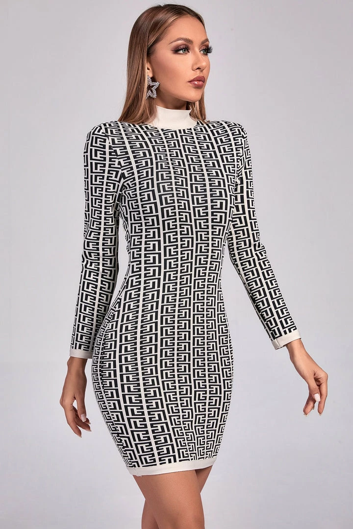 Preorder Olapa Long Sleeve Mini Bandage Dress Metallic Color Dresses