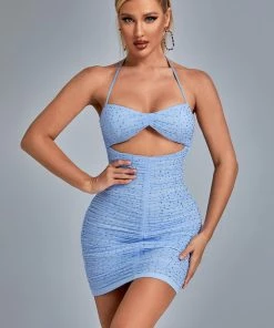 Bellabarnett CLOTHING Qaka Diamonate Cutout Mesh Mini Dress