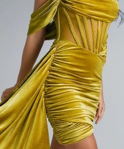 Bellabarnett Elasa Velvet Corset Mini Dress - Yellow CLOTHING